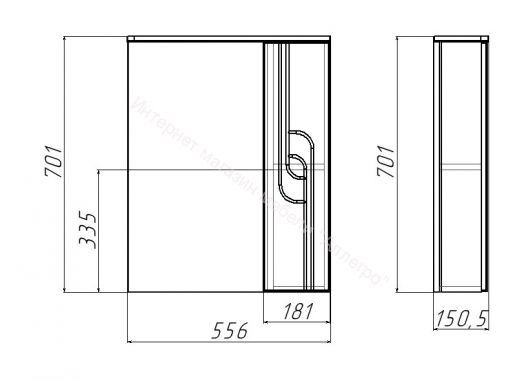 Шкаф-зеркало Лилия 55 правый АЙСБЕРГ