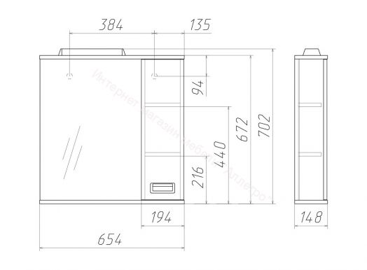 Шкаф-зеркало Cube 65 Эл. правый Домино