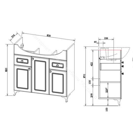 Тумба с умывальником "Элеганс 85" Софи с ящиками Sanflor