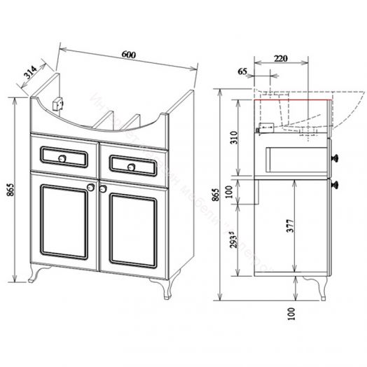 Тумба с умывальником "Элеганс 65" Софи с ящиками Sanflor