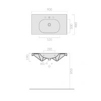 Раковина Galassia M2 5232 с 1 отверстием, 2 намеченными отверстиями и переливом 90x48 схема 2