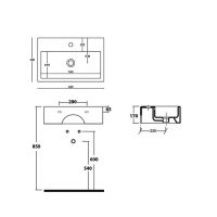 Раковина Galassia Plus Design без отверстий с переливом 60x40 6032 схема 2