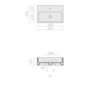 Раковина Galassia Plus Design с 1 отверстием и переливом 60x40 6032M схема 6