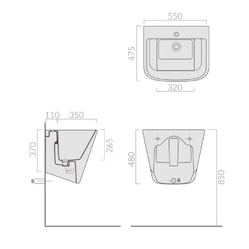 Раковина Galassia MEG11 PRO с 1 отверстием 55x47 5482 схема 2