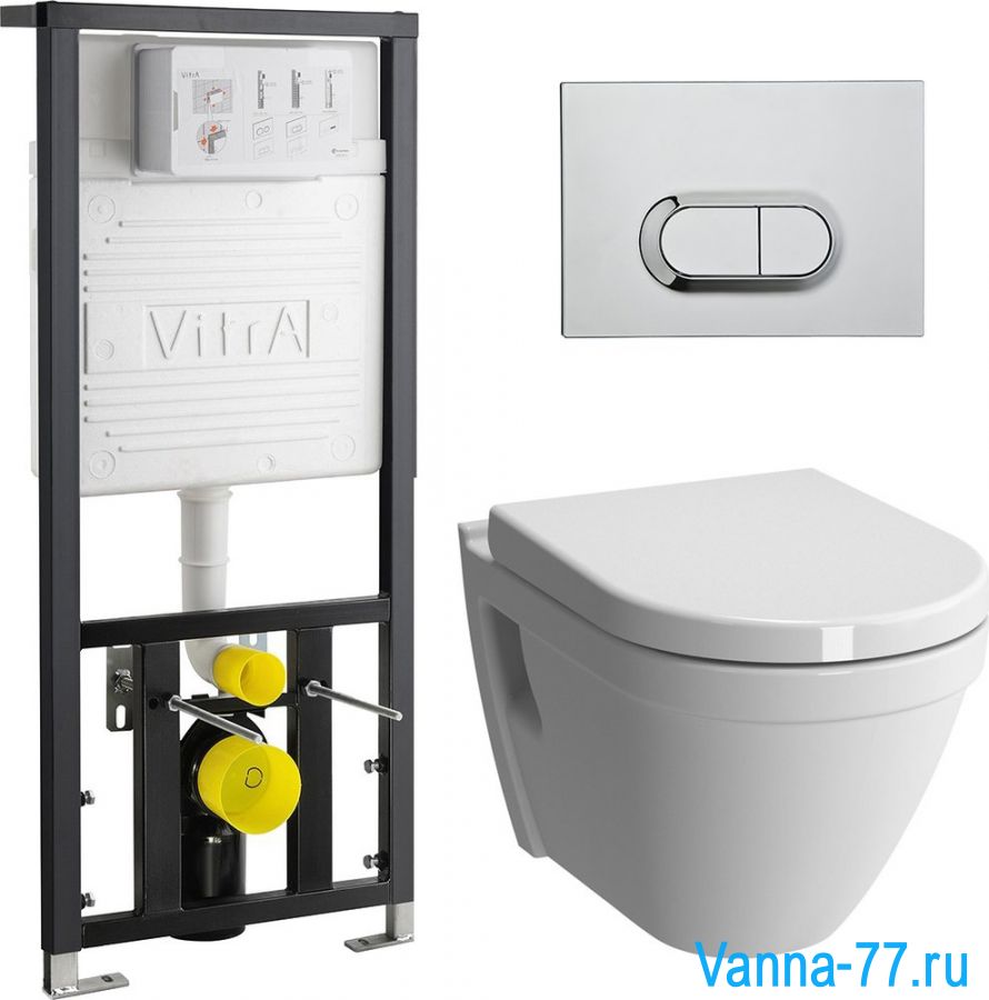 Унитаз с инсталляцией подвесной VitrA S50 9003B003-7201 с кнопкой хром