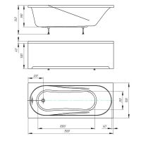 Пристенная прямоугольная ванна Акватек Либерти с каркасом 150х70 схема 2