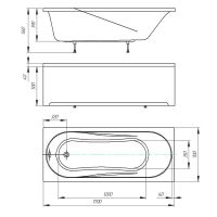 Пристенная акриловая ванна Акватек Либерти с каркасом 170х70 схема 2
