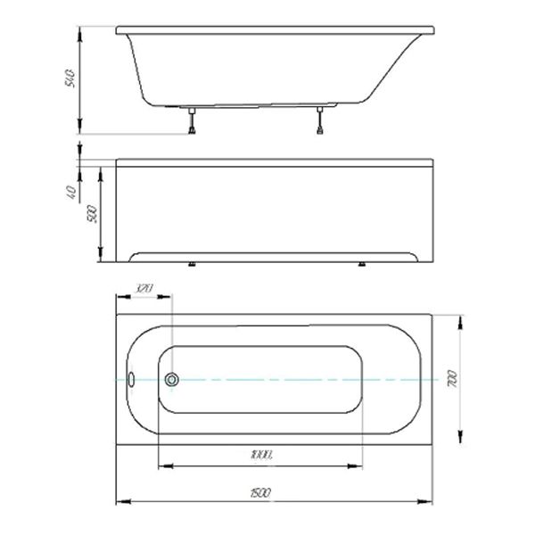 Прямоугольная ванна Акватек Лугано 150х70 схема 2