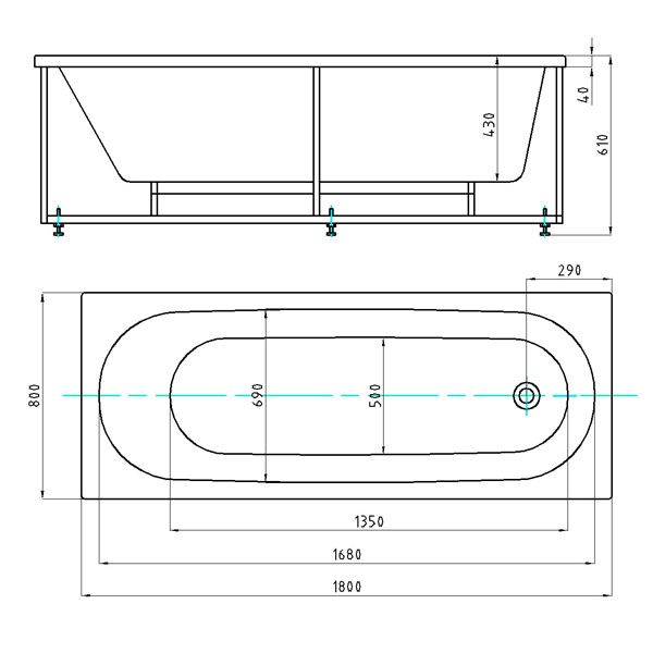 Каркасная прямоугольная ванна Акватек Оберон 180х80 схема 2