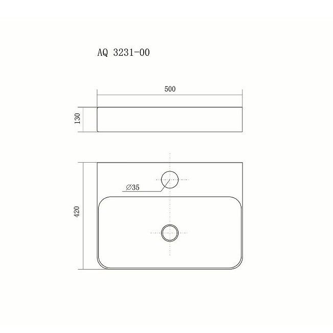 Прямоугольная накладная раковина Aquatek с 1 отверстием под смеситель 50x42x13 AQ3231-00 схема 2
