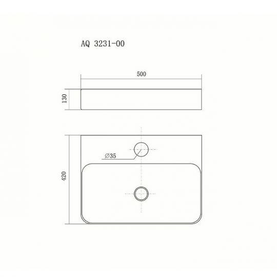 Прямоугольная накладная раковина Aquatek с 1 отверстием под смеситель 50x42x13 AQ3231-00 ФОТО