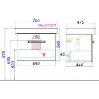 Тумба с раковиной Aqwella Нео подвесная 70х45 схема 2