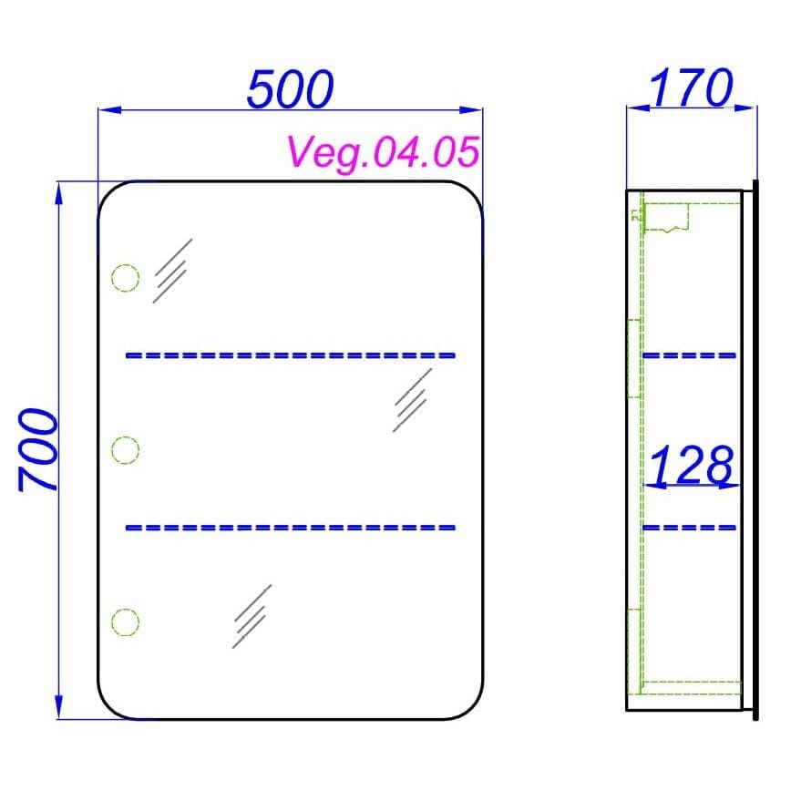 Навесной шкаф-зеркало Aqwella Вега 50х70 схема 2