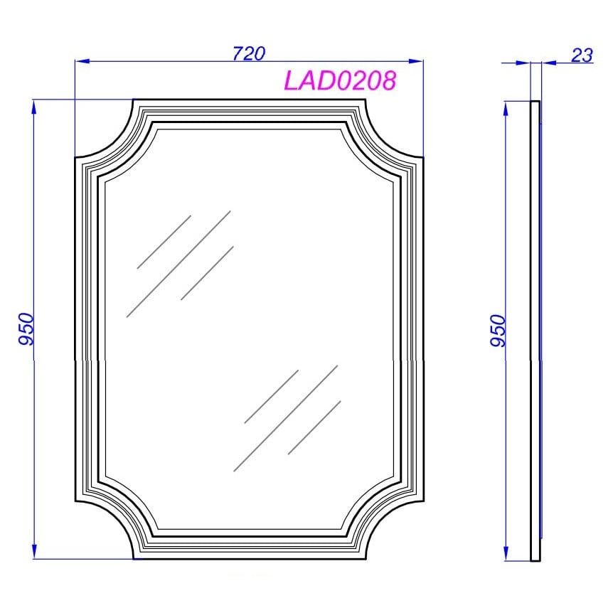 Зеркало в ванную Aqwella LaDonna 72х95 схема 2