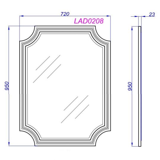 Зеркало в ванную Aqwella LaDonna 72х95 схема 2