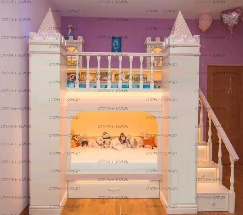 Кровать двухъярусная Замок Fantasy №IR с 2 башенками