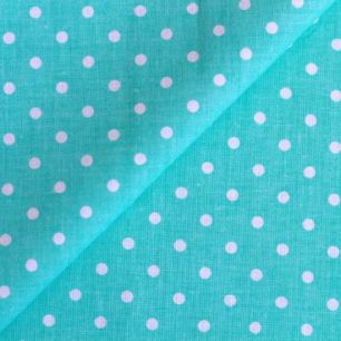 Ткань Хлопок Белый горошек на бирюзовом 50x40 см