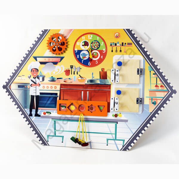 Бизиборд (дидактическая панель) настенный ПОВАР. Серия ИЗУЧАЕМ ПРОФЕССИИ