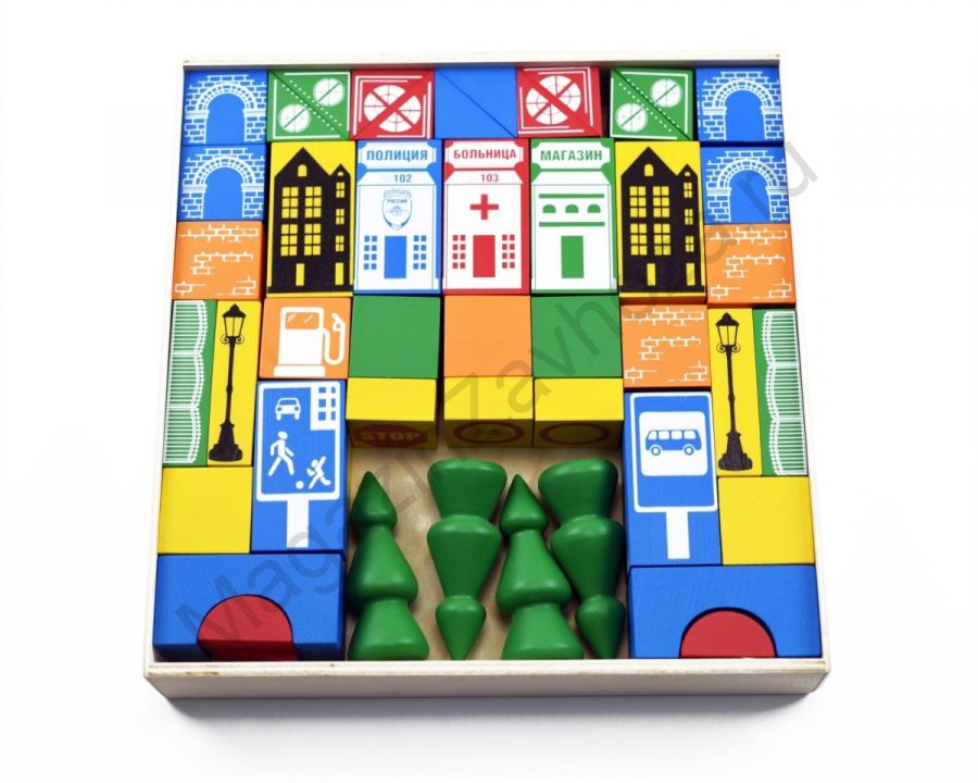 Конструктор детский настольный из дерева «Городок» 58 элементов
