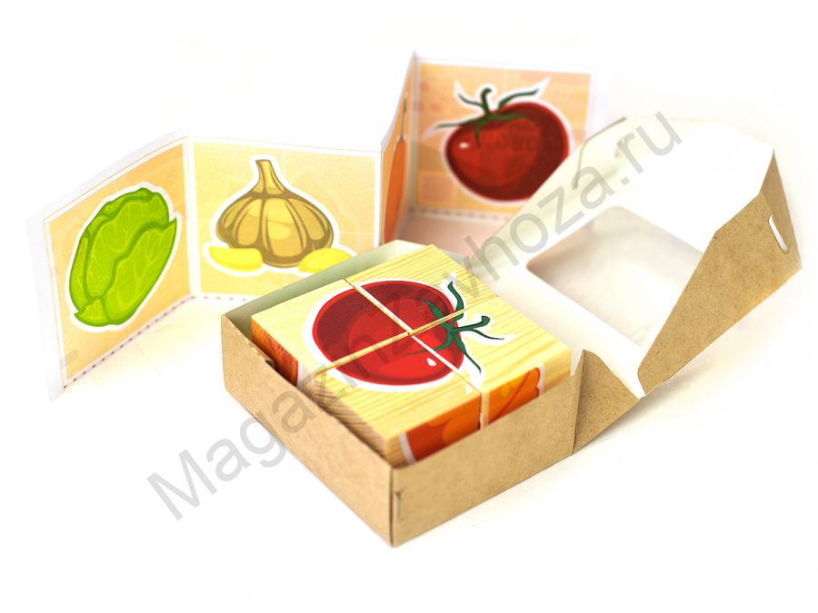 Складные кубики с сюжетными картинками ОВОЩИ 4 штуки