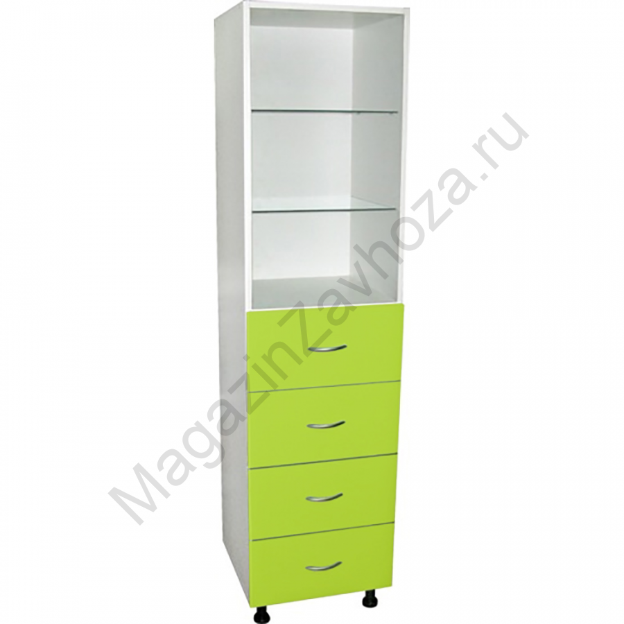 Медицинский шкаф с выдвижными ящиками 2 открытые полки стекло