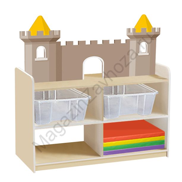 ТУМБА ДЛЯ ИГРУШЕК И ПОСОБИЙ 7 ДВУСТОРОННЯЯ НА КОЛЁСАХ С 4-МЯ КОНТЕЙНЕРАМИ