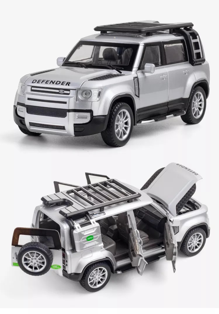 Металлическая модель Defender со светом и звуками 1:24 инерционная