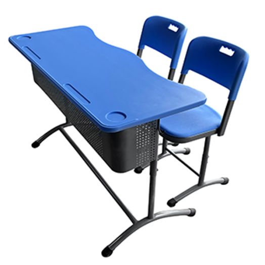 ИНТ-2-2 Стол ученический регулируемый двухместный (Антивандальный Синий пластик)