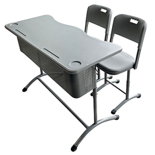 ИНТ-2-1 Стол ученический регулируемый двухместный (Антивандальный Серый пластик)