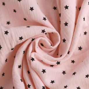 Хлопок - Муслин персиковый с черными звездами 50x45