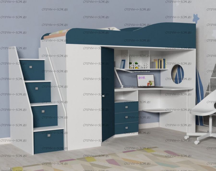 Кровать-чердак Кадет-1 с универсальной лестницей-тумбой