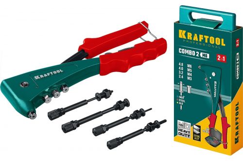 Заклепочник KRAFTOOL для резьбовых и вытяжных заклепок М3-М6, 2.4-4.8 мм, 31180