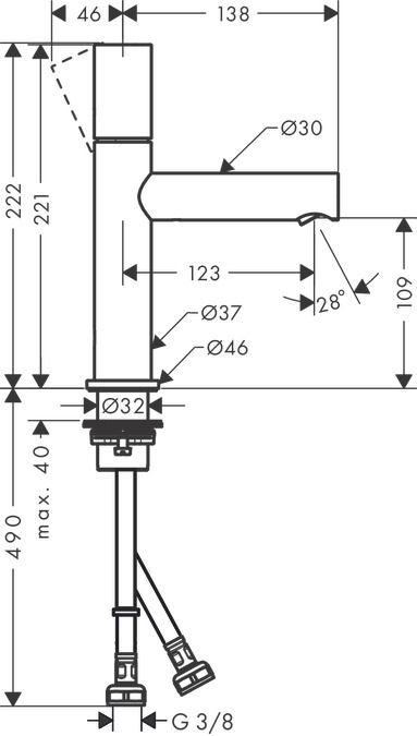 Смеситель Hansgrohe AXOR Uno для раковины 45002000 схема 1