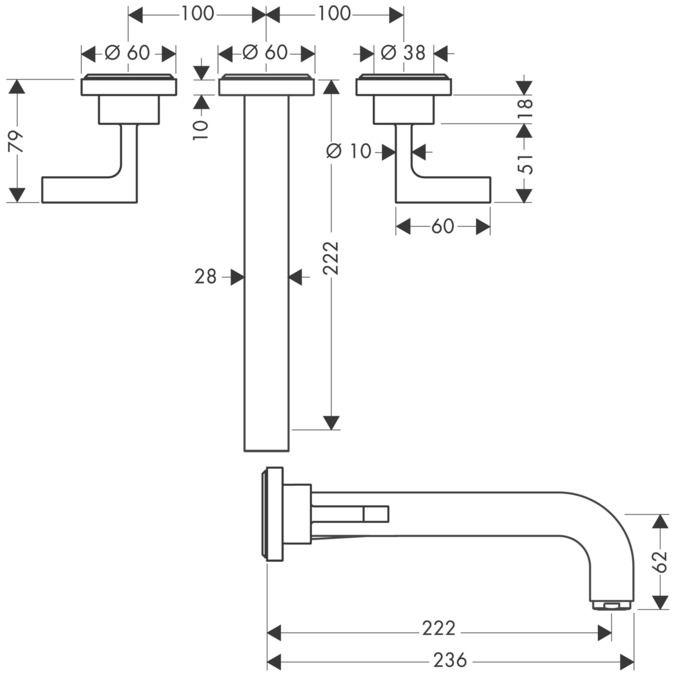 Смеситель Hansgrohe AXOR Citterio для раковины 39147000 схема 1