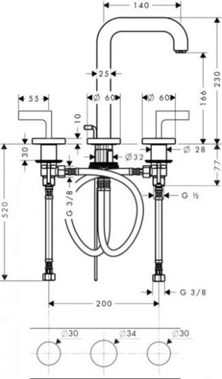 Смеситель Hansgrohe AXOR Citterio для раковины 39135000 схема 1