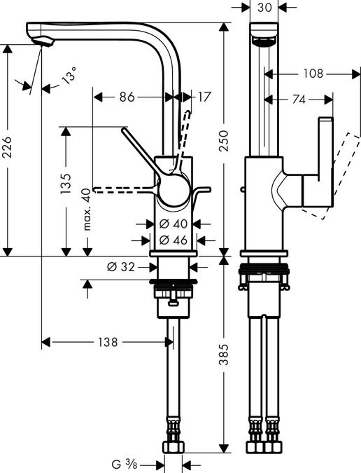 Смеситель Hansgrohe Metris S для раковины 31159000 схема 1