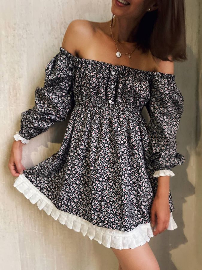 Платье Babydoll в цветочек с кружевом