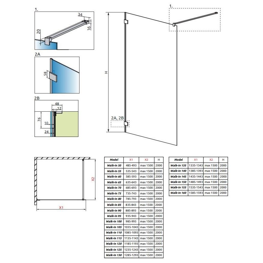 Утолщенная душевая перегородка Walk-in Radaway Essenza Pro 8 мм схема 2