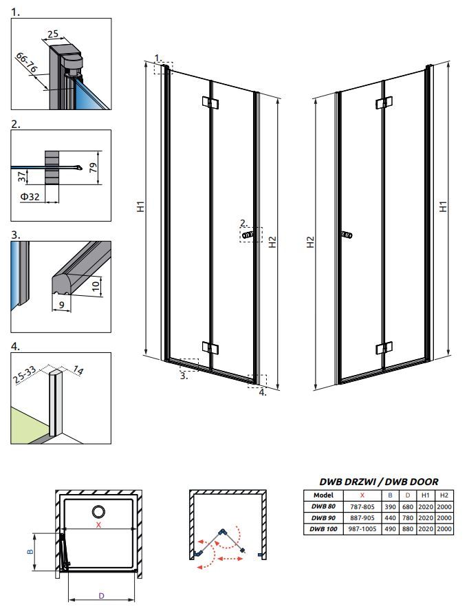 Складная дверь для ниши Radaway Essenza New DWB схема 2