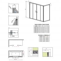 Сплошная раздвижная шторка на ванну Radaway Vesta DWD+S с двойной дверью схема 2