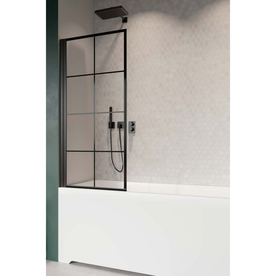 Изображение Черная стеклянная шторка Radaway Nes 8 Black PNJ I Factory с решеткой