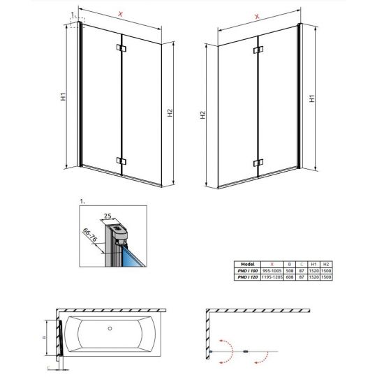 Складная хромированная шторка на ванну Radaway Essenza New PND I ФОТО