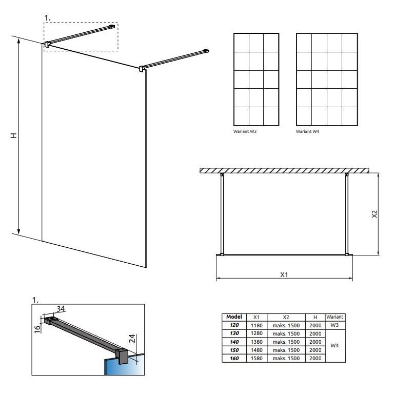 Душевая перегородка Walk-in Radaway Modo X Black I Factory с черной решеткой ФОТО