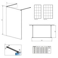 Душевая перегородка Walk-in Radaway Modo X Black I Factory с черной решеткой схема 2