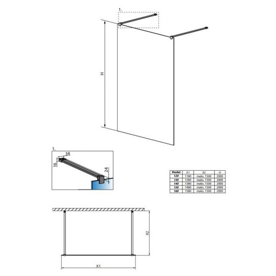 Душевая перегородка Walk-in Radaway Modo X Black I Frame с черным профилем ФОТО