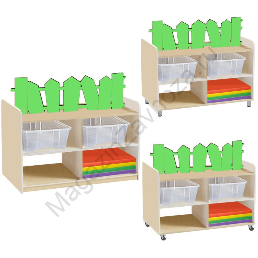 ТУМБА ДЛЯ ИГРУШЕК И ПОСОБИЙ 25 ДВУСТОРОННЯЯ С 4-МЯ КОНТЕЙНЕРАМИ И МИНИ-МАТАМИ