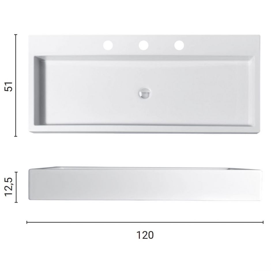 Раковина Nic Design Cool с 1 или 3 отверстиями по запросу 120x51x12,5 001 233 ФОТО