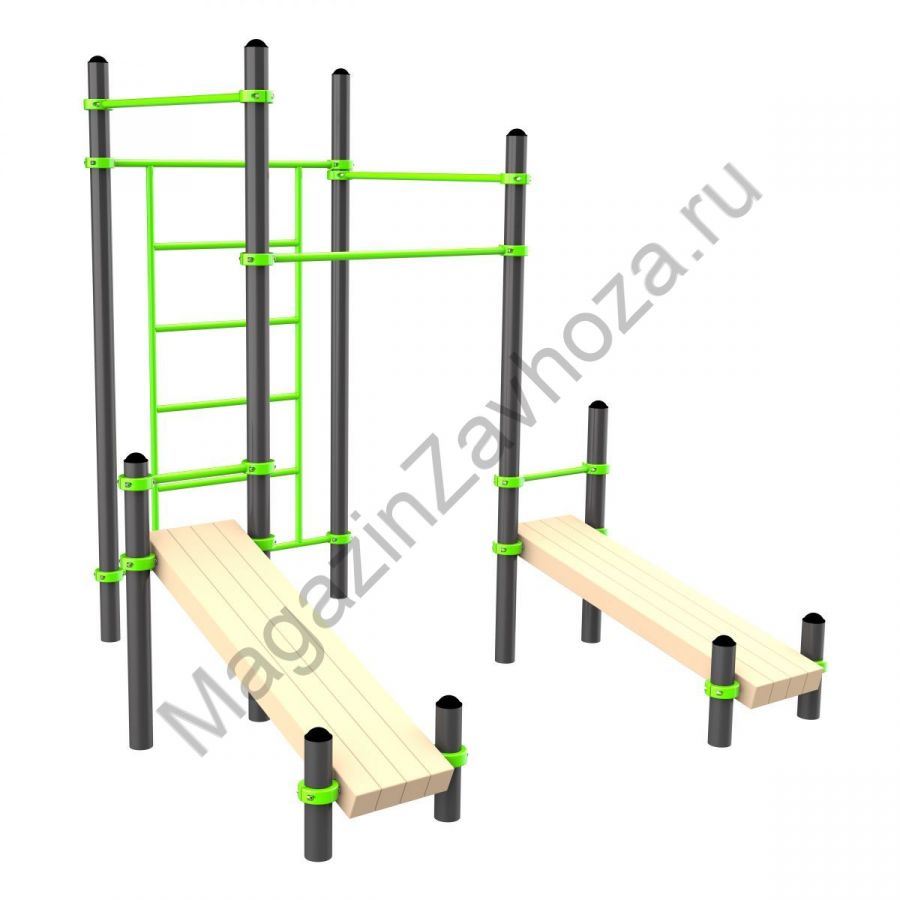 W321 Воркаут (3 турника, шведская стенка, 2 наклонные скамьи) Zavodsporta