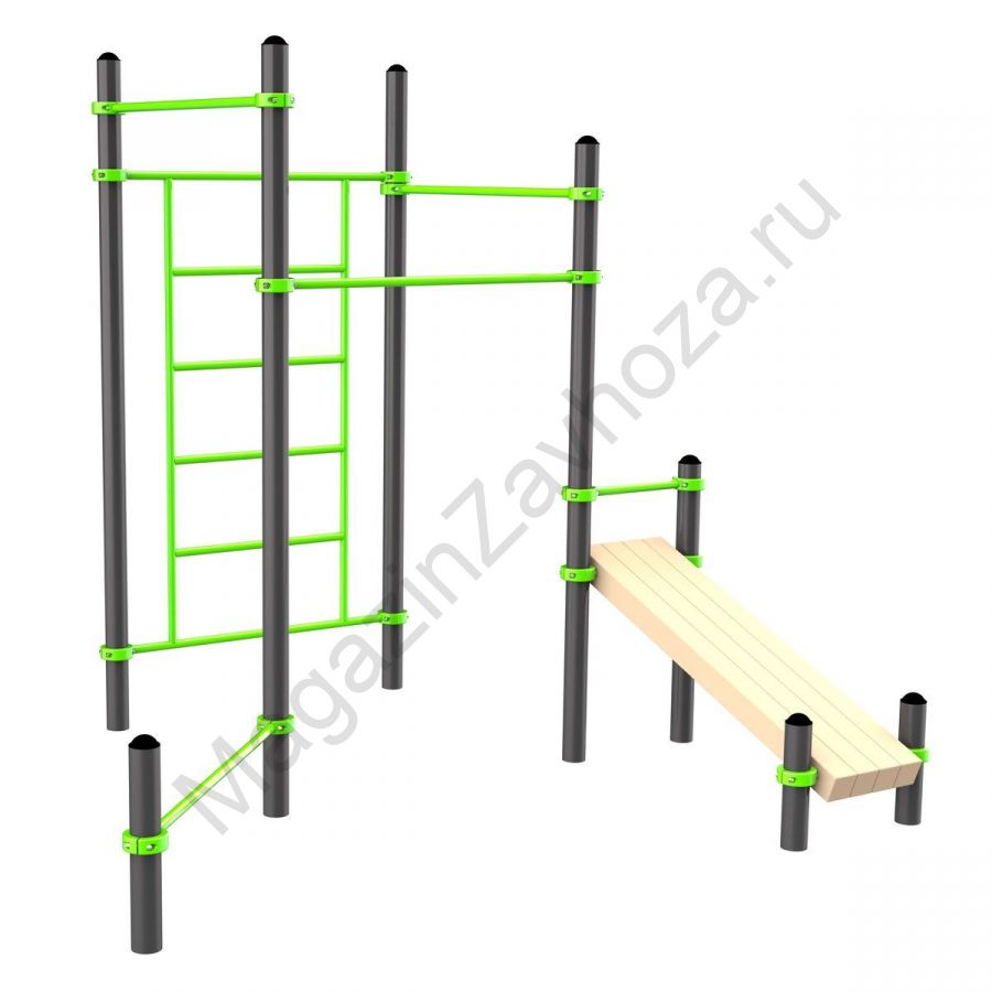 W222 Воркаут (3 турника, шведская стенка, наклонная скамья, перекладина для отжиманий) Zavodsporta