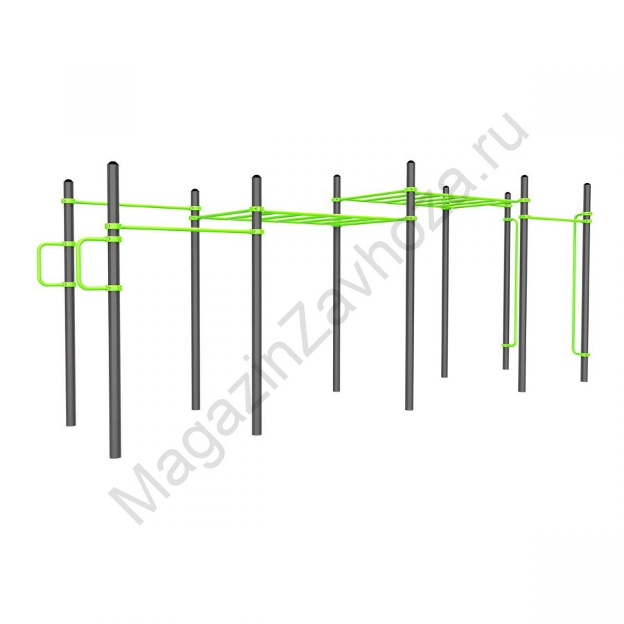 W224 Воркаут (поручни, 2 турника, рукоход клас. 2 ур., 2 перекладины, перекладины верт.) Zavodsporta